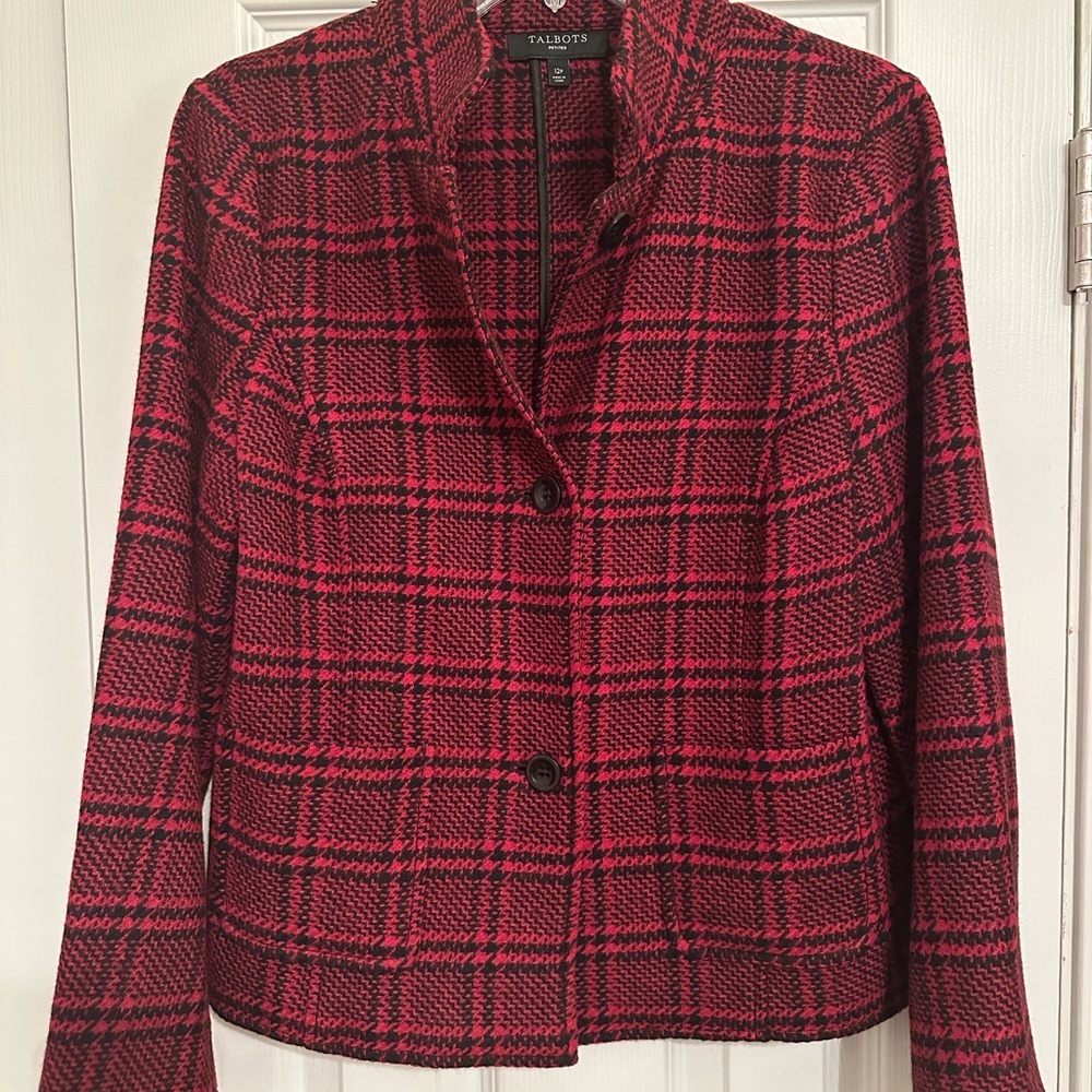 Talbots Women's Red and Black Checkered Blazer, size 12P, pre loved - Picture 1 of 8